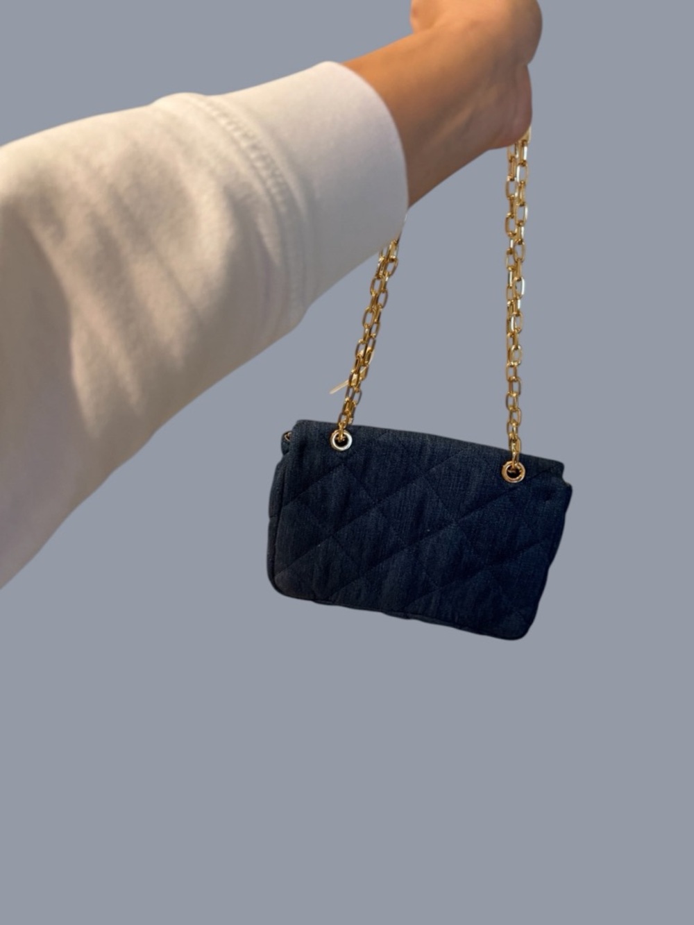 LOFT Quilted Navy Crossbody with Gold Chain